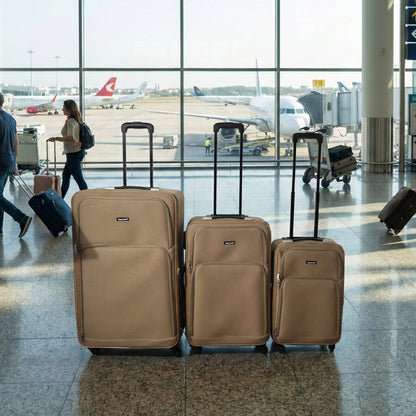 Wukusy 3-in-1 soft side trolley luggage set with three lightweight, durable suitcases in various sizes for travel ease.