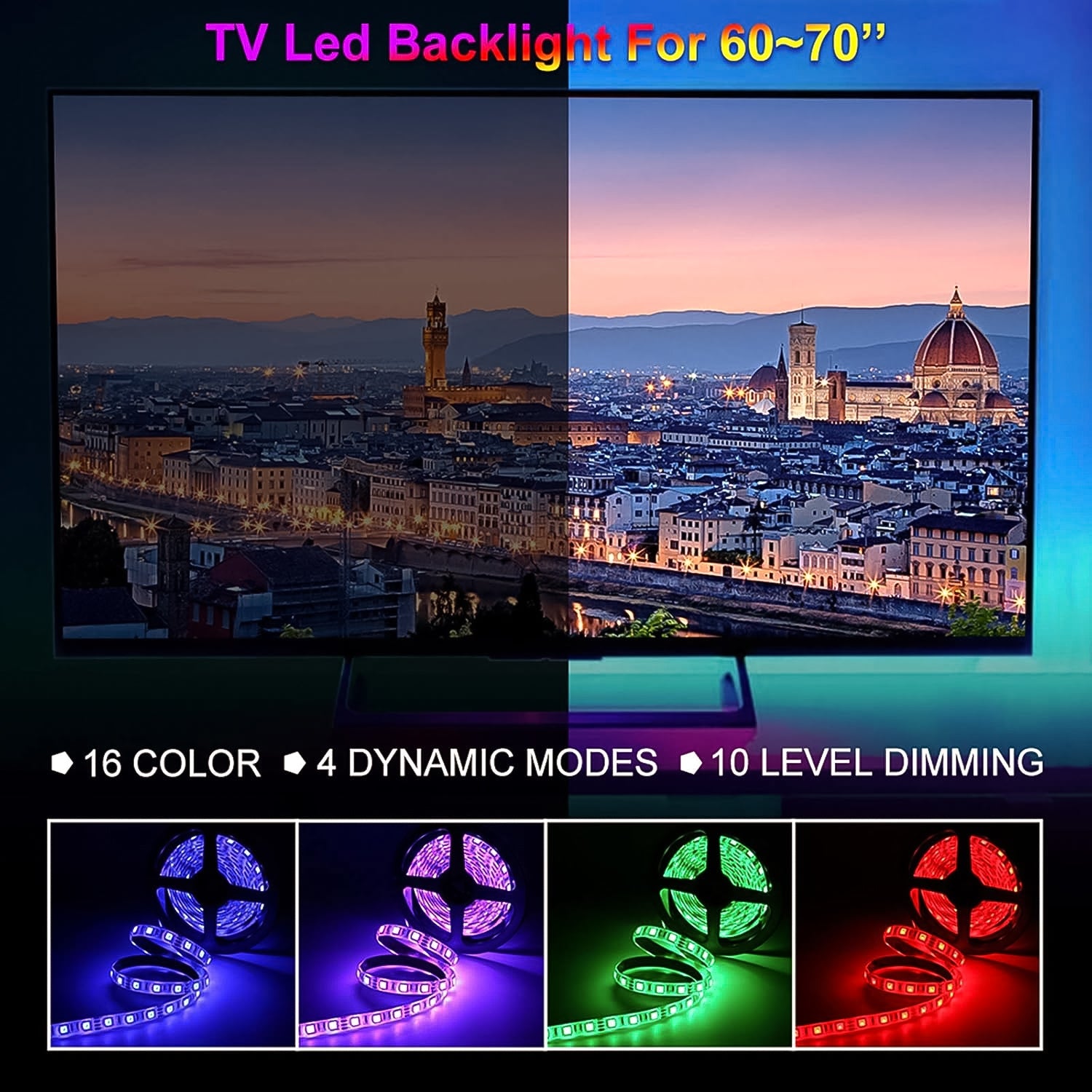 Wukusy 3m RGB LED strip lights set with colorful mood lighting, flexible strip for decorating or ambient illumination.