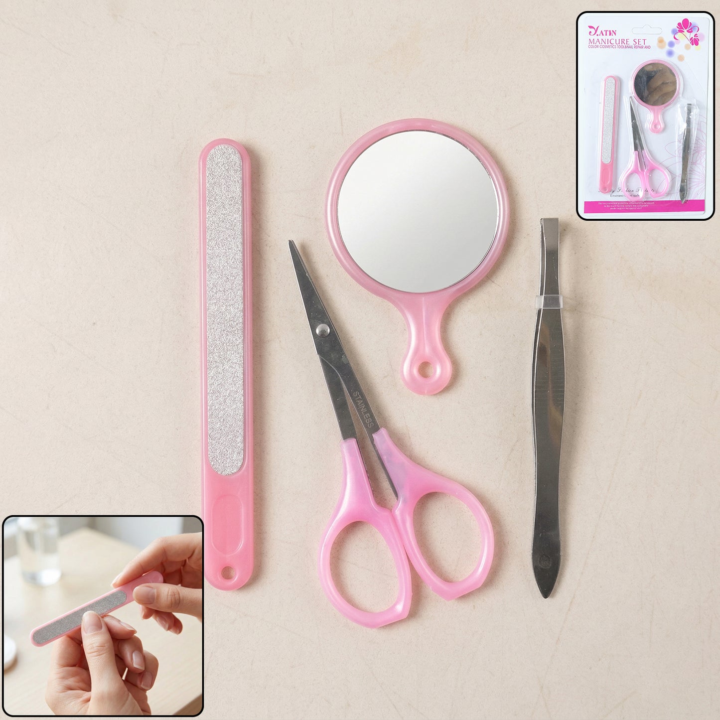 Wukusy 4-in-1 Manicure Pedicure Grooming Kit with nail clippers, file, scissors, and cuticle tools for personal nail care.