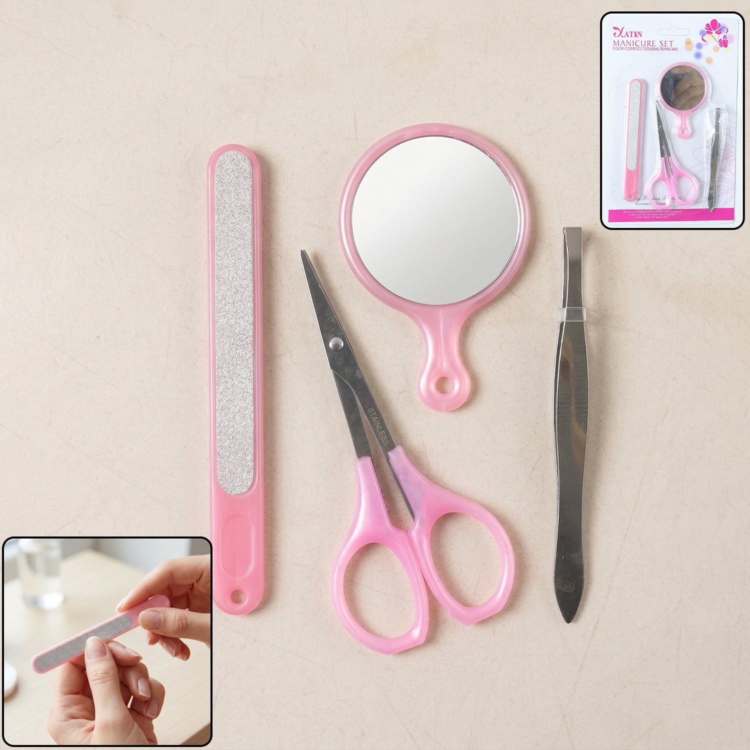 Wukusy 4-in-1 Manicure Pedicure Grooming Kit with nail clippers, file, scissors, and cuticle tools for personal nail care.