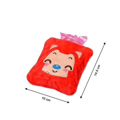 Pink Cat small hot water bag by Wukusy with cover, ideal for pain relief, neck, shoulder, hand, feet, and menstrual cramps.