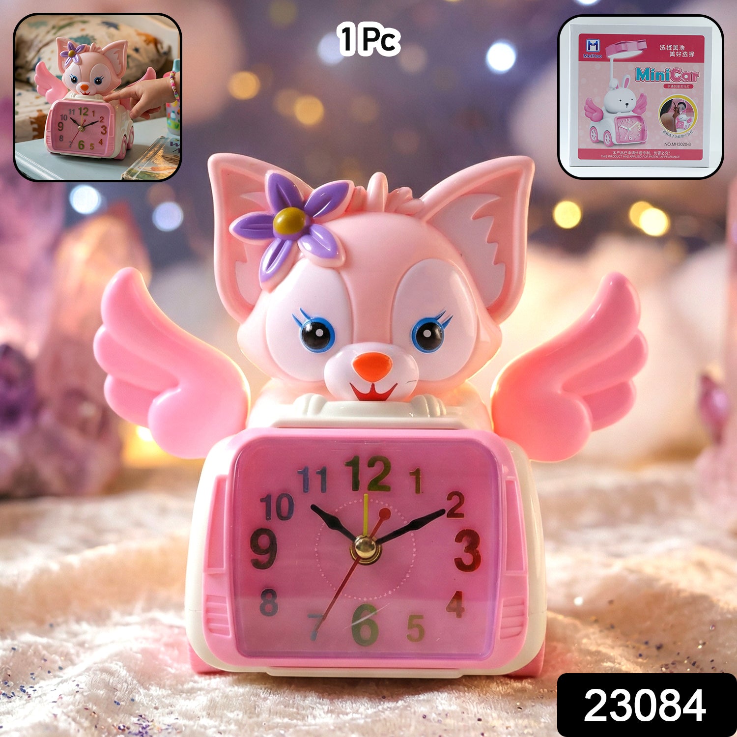 Adorable Angel Cat Car Design Kids Alarm Clock (1 Pc)