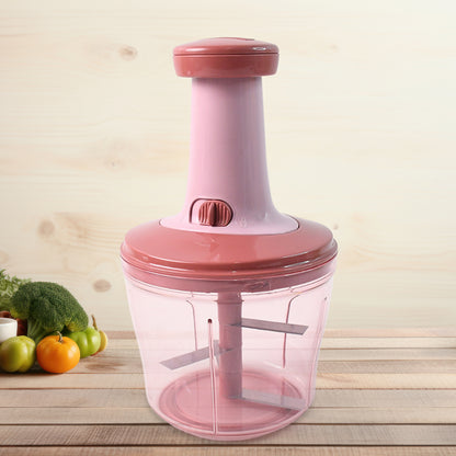 Wukusy Apex Quba Push Chopper with stainless steel blades, 1000ml capacity, showing the compact kitchen gadget with chopping blades.