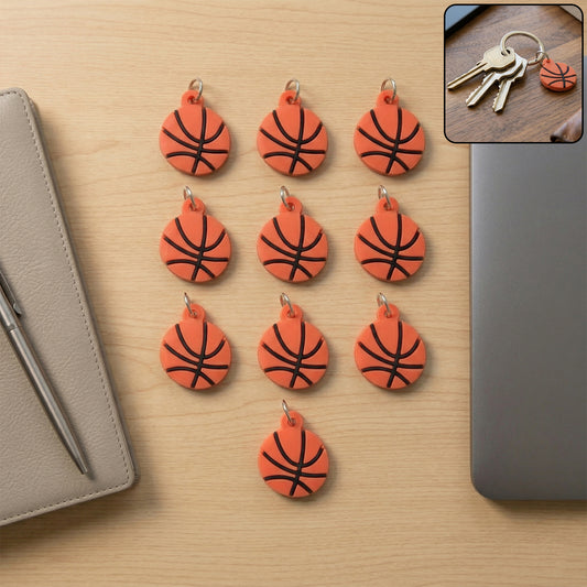 Set of 10 Wukusy basketball design bag charm keychains featuring colorful, sporty basketball-themed accessories for bags and keys.