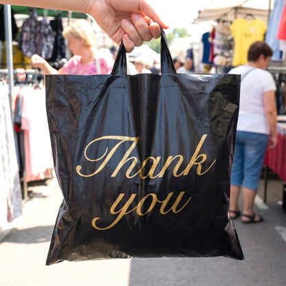 Black Thank You Printed Carry Bags Mix Size (4 Pc Set)
