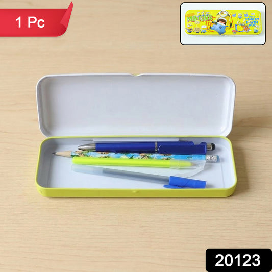 Wukusy cartoon-themed metal pencil box with cute colorful design, featuring a fun illustration on a durable storage case.