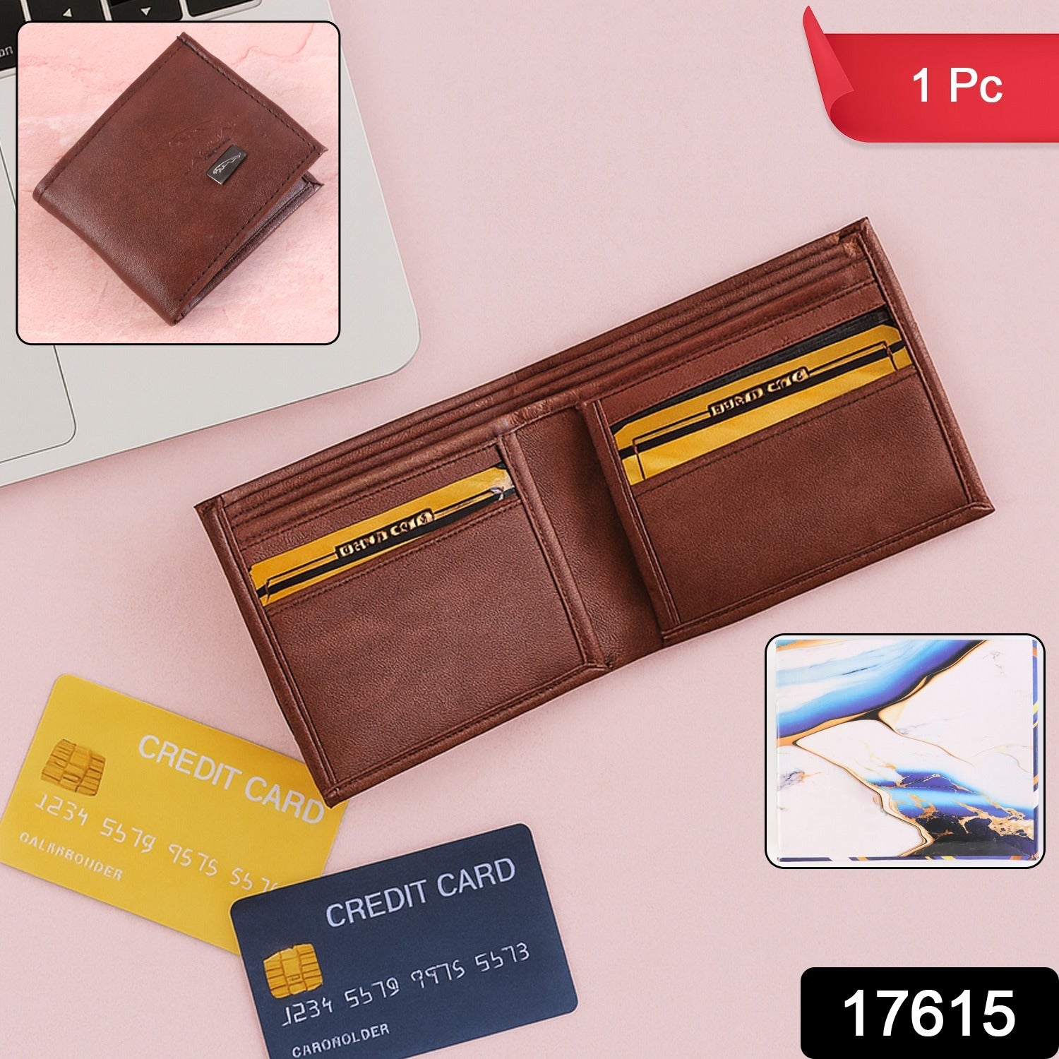 Wukusy classic gents bi-fold wallet open view showing multiple card slots and cash compartment.