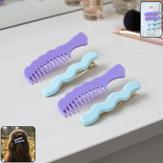 Set of four Wukusy comb-shaped hair clips for girls and women, stylish hair pins with decorative design.
