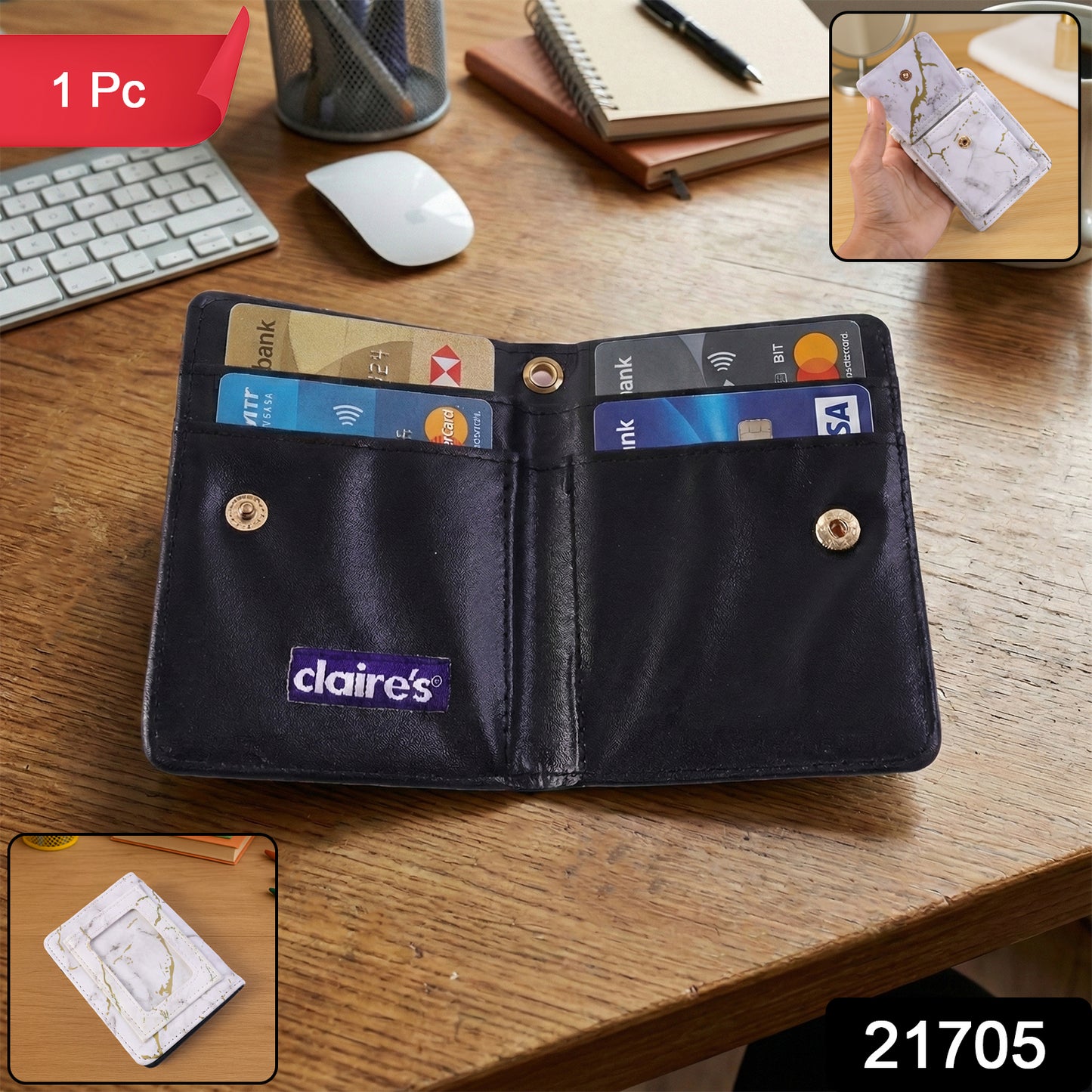 Compact Marble Finish Snap Button Card Holder Wallet (1 Pc)
