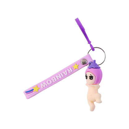 Cute baby doll cartoon silicone keychain by Wukusy featuring a colorful, adorable baby doll design on a durable keyring.