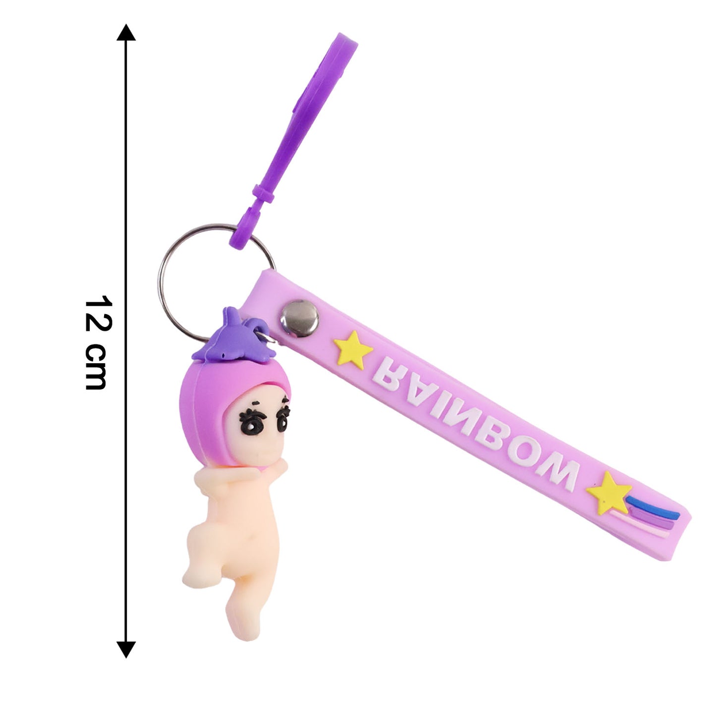 Cute Wukusy Baby Doll Cartoon Silicone Keychain, colorful and soft, featuring a charming baby doll design perfect for keys or bags.
