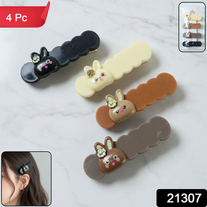 Cute Bunny Cartoon Decorative Hair Clips Set (4 Pc)