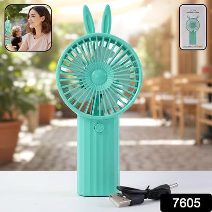Wukusy cute bunny ear design portable USB rechargeable mini handheld fan, compact and lightweight for personal cooling.