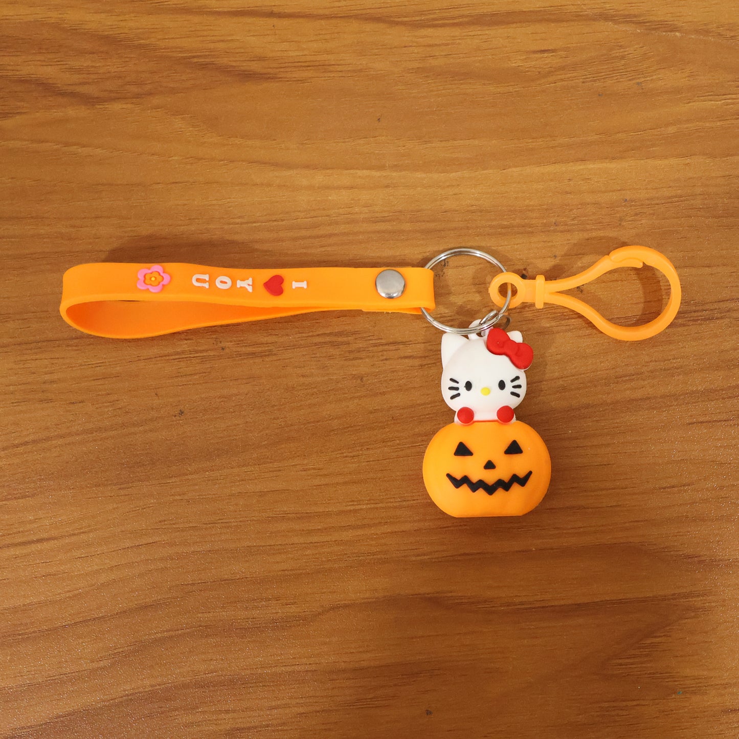 Cute Cartoon Cat  Pumpkin Theme Silicone Keychain (1 Pc)