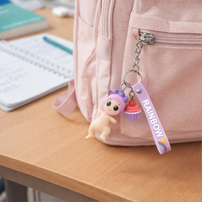 Cute Doll  Cupcake Keychain With Rainbow Strap (1 Pc)
