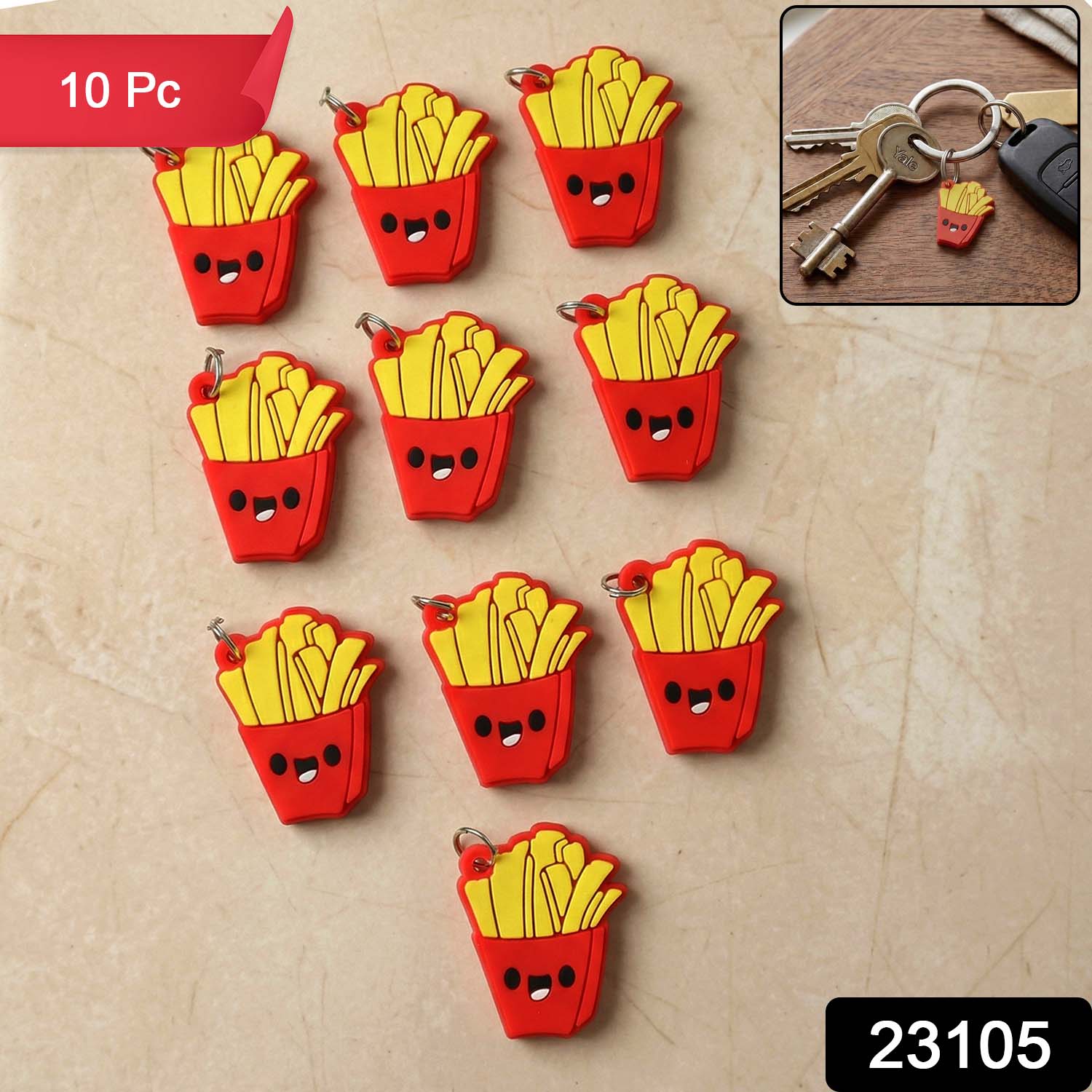 Cute French Fries Shap Bag Charm Keychain Set (10 Pc)