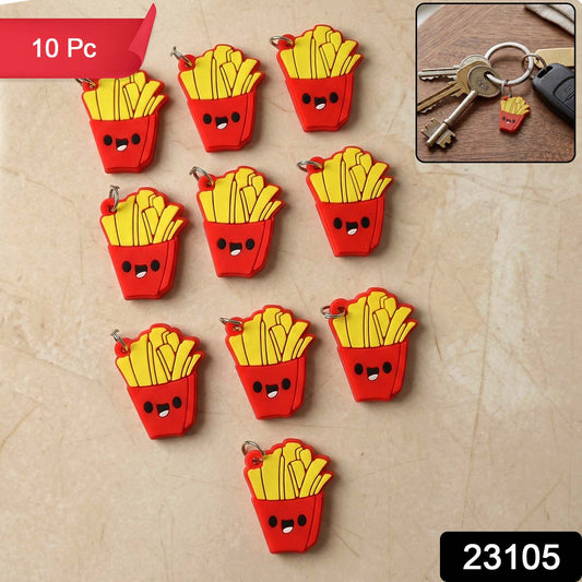 Set of 10 Wukusy cute French fries-shaped bag charm keychains with bright yellow and brown detailing, perfect for accessories.