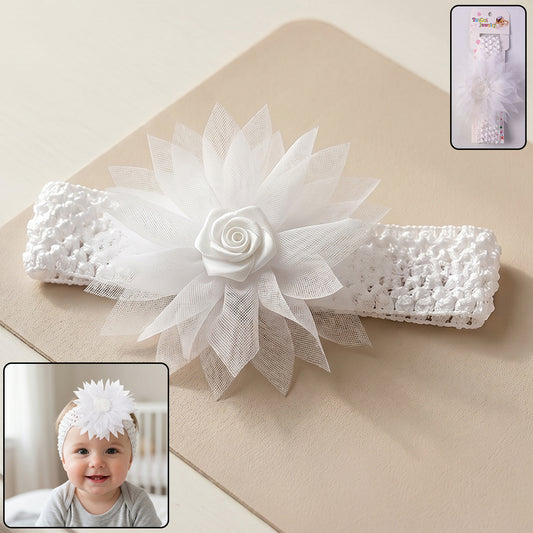 Cute soft elastic floral baby headband by Wukusy, stylish stretchable hair band for infants with colorful floral pattern.