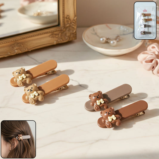Set of four Wukusy cute teddy bear decorative hair clips, perfect for adding charm to hairstyles.
