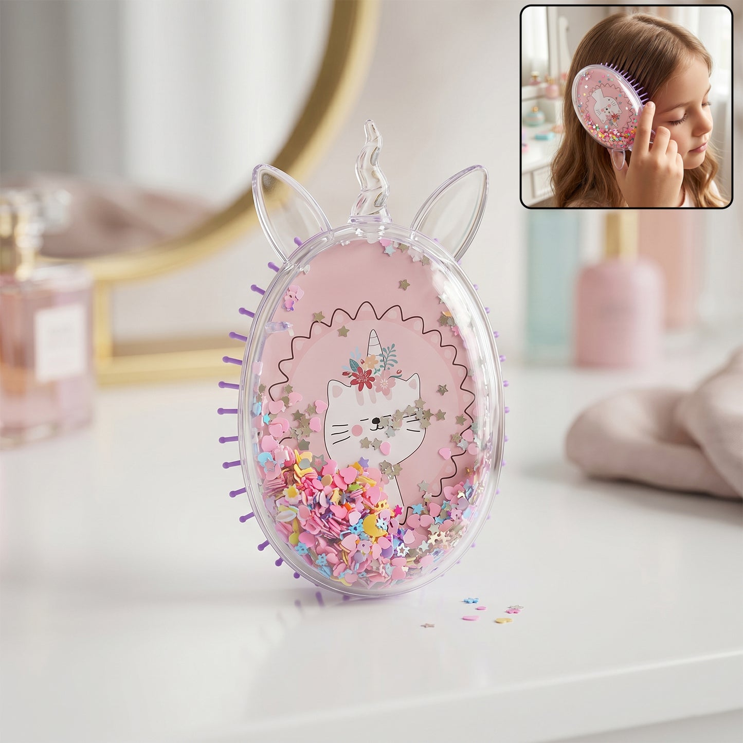 Cute Unicorn Theme Magic Floating Glitter Hair Comb (1 Pc)