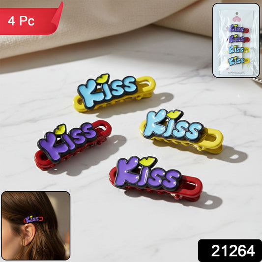 Set of four Wukusy decorative kiss-text hair clips with stylish designs, perfect for adding a playful touch to hairstyles.
