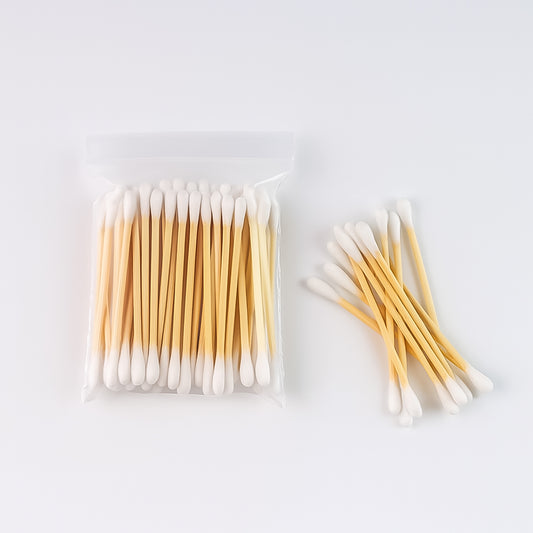 Eco-friendly wooden cotton ear buds from Wukusy, 1 packet of approximately 100 pairs, with natural wooden and cotton tips.