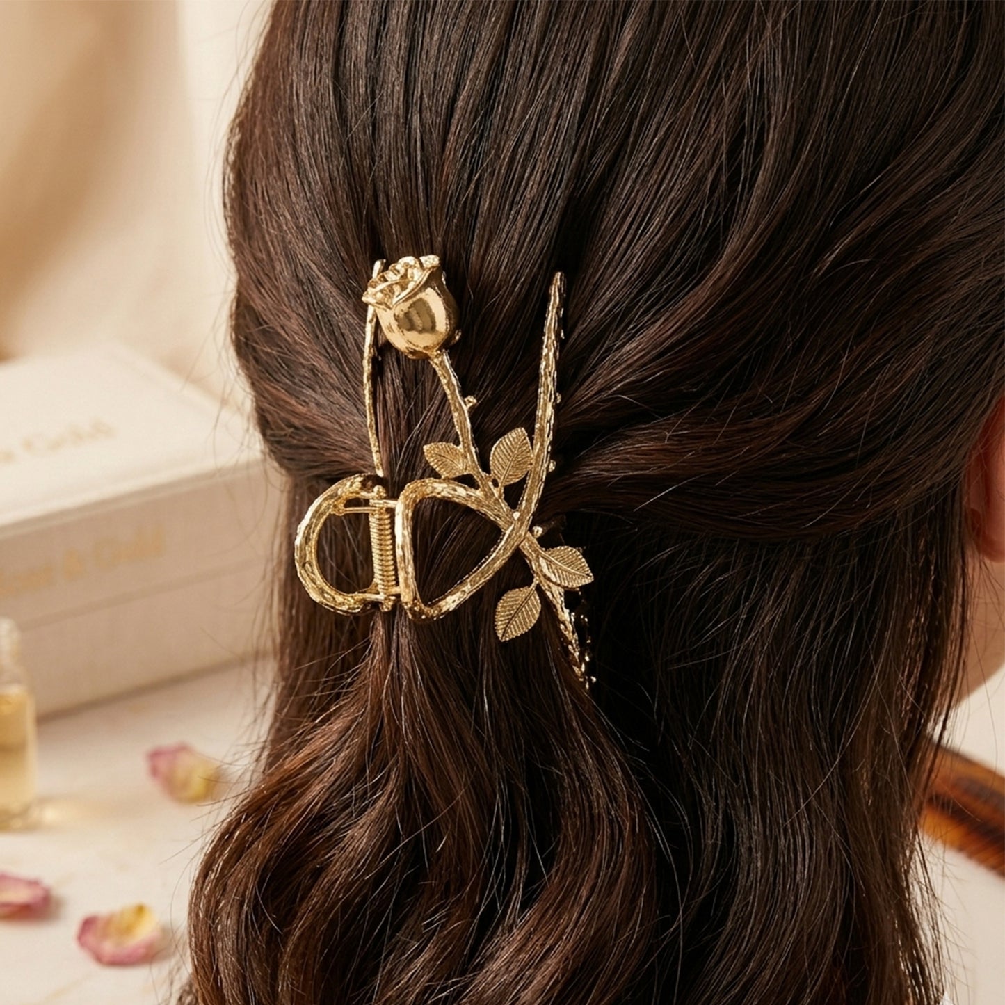 Elegant Gold Rose Design Hair Claw Clip (1 Pc)