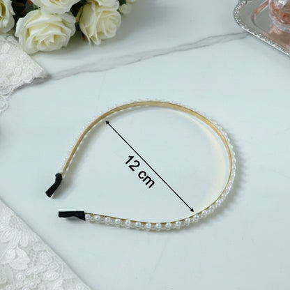 Elegant Pearl Beaded Slim Golden Metal Hair Band (1 Pc)