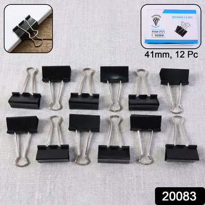 Set of 12 extra large black heavy-duty binder clips by Wukusy, 41 mm size, ideal for thick paper or documents.