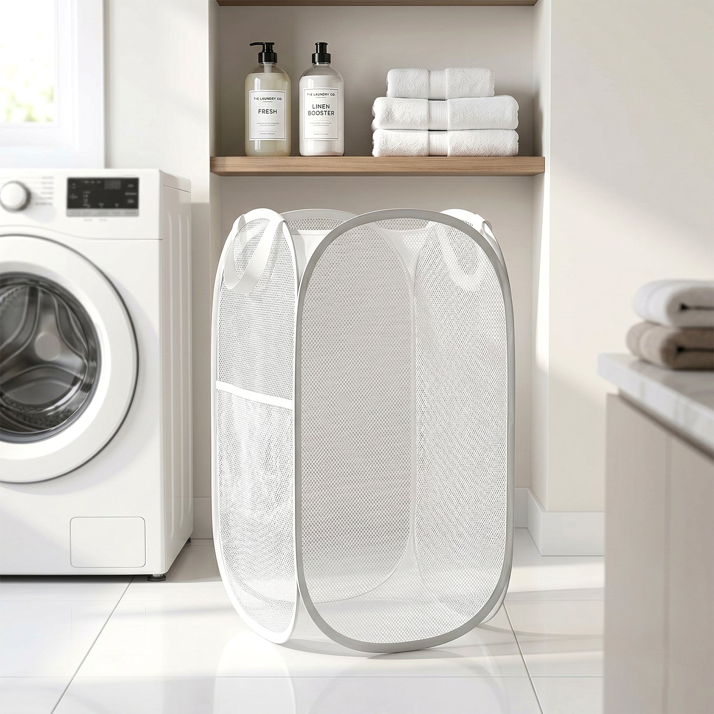Foldable Laundry Basket Fabric Mesh Clothes Hamper Bag (1 Pc33x33x54cm)