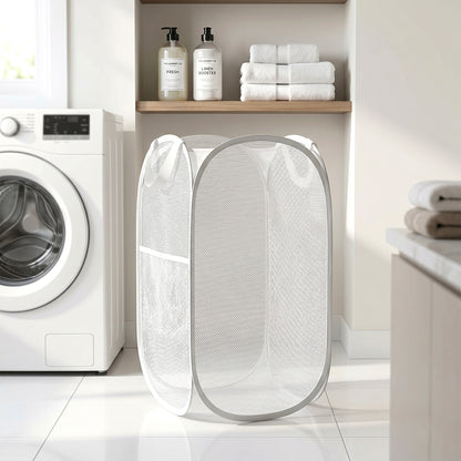 Foldable Laundry Basket Fabric Mesh Clothes Hamper Bag (1 Pc33x33x54cm)