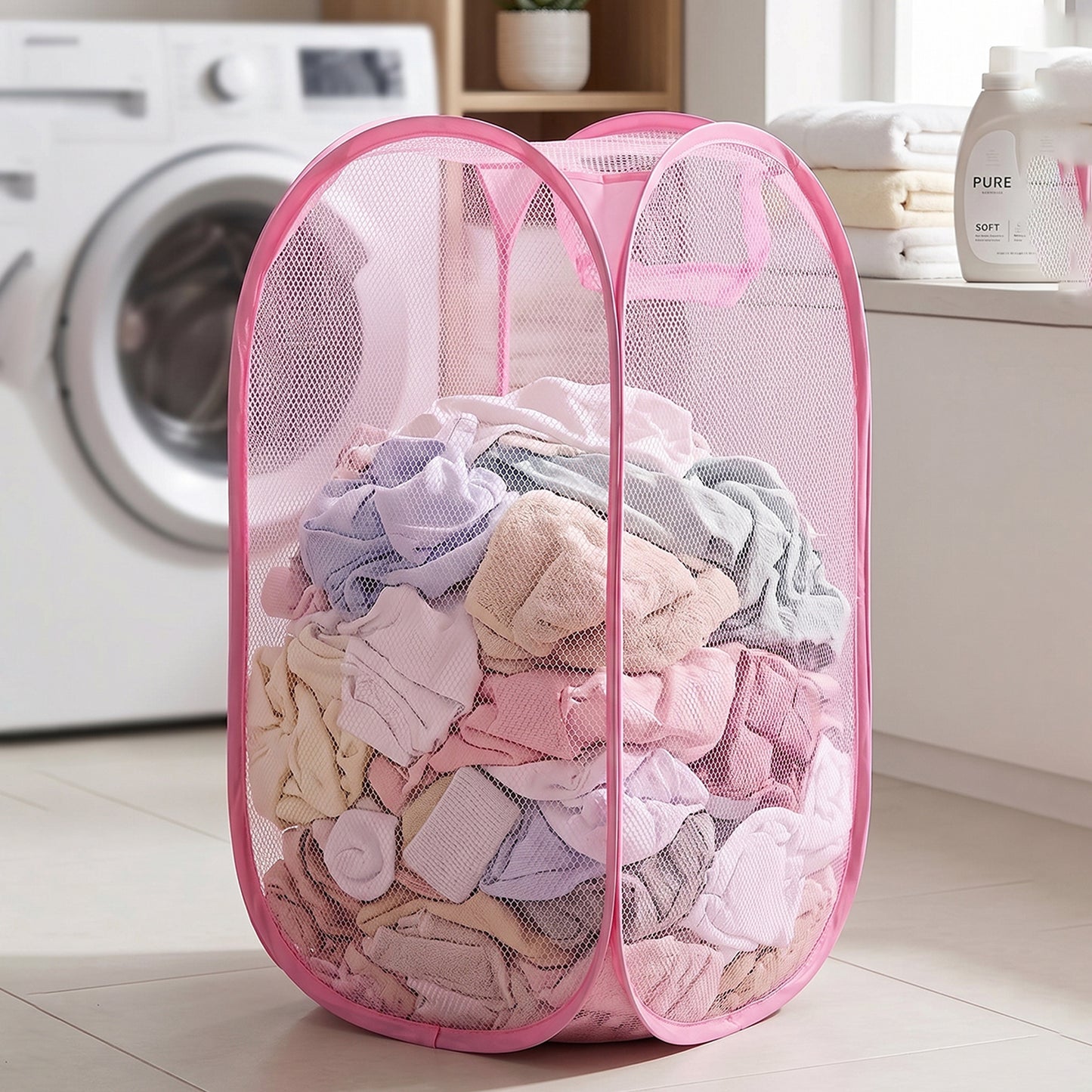 Foldable Mesh Laundry Basket Lightweight Clothes Hamper (1pc 32x32x58cm)