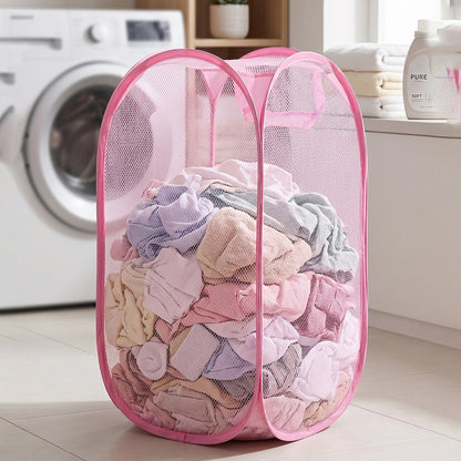 Foldable Mesh Laundry Basket Lightweight Clothes Hamper (1pc 32x32x58cm)