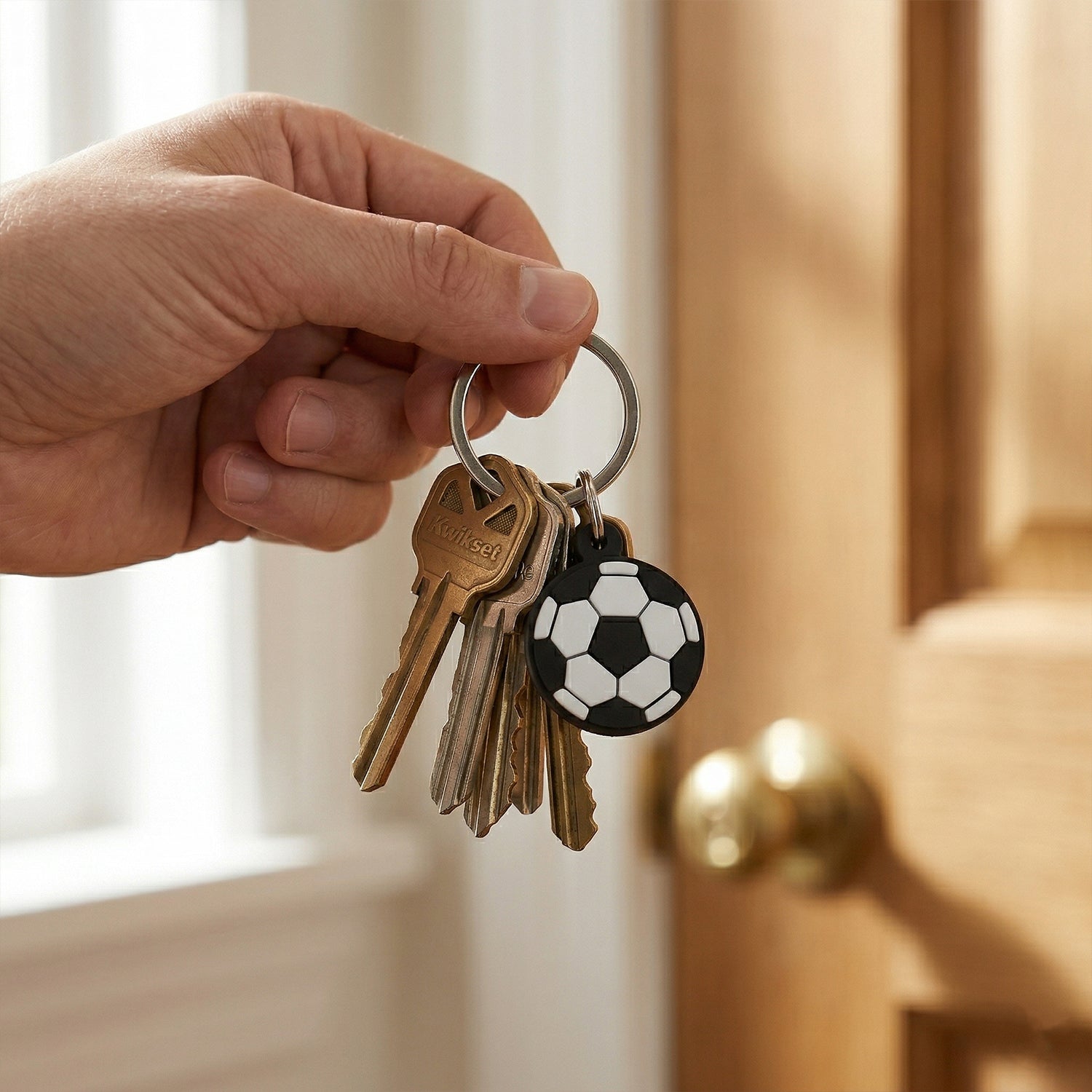 Set of 10 football-shaped bag charm keychains by Wukusy, featuring colorful and playful sports-themed accessories.