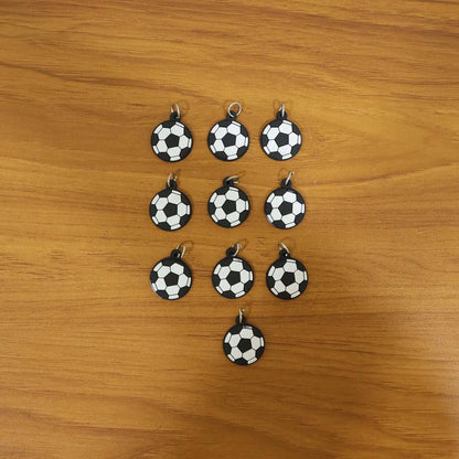 Set of 10 football-shaped bag charm keychains by Wukusy, featuring colorful football design shapes for accessories and key organization.