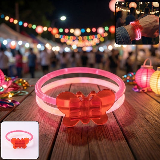Wukusy glowing butterfly bracelet with illuminated butterfly charm, adjustable band, perfect for nightwear or stylish accessories.