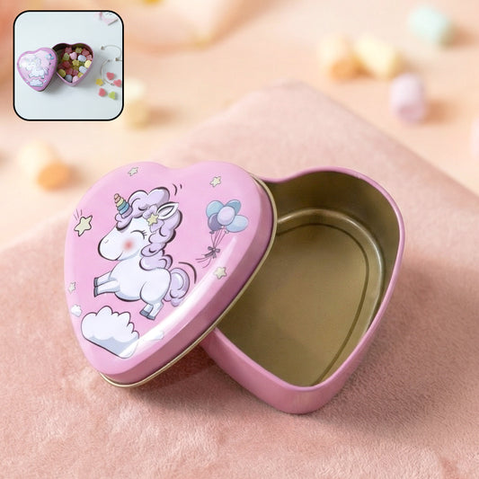 Heart-shaped unicorn printed storage box by Wukusy, versatile and decorative for organizing small items or gifts.