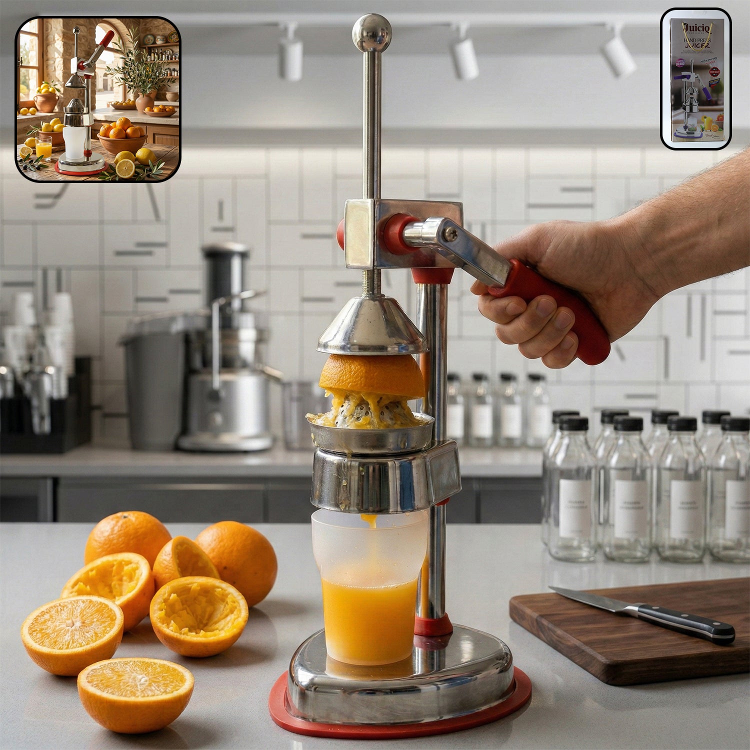Wukusy heavy-duty manual hand press juicer machine set for citrus and fruit juice extraction, durable and easy to operate.