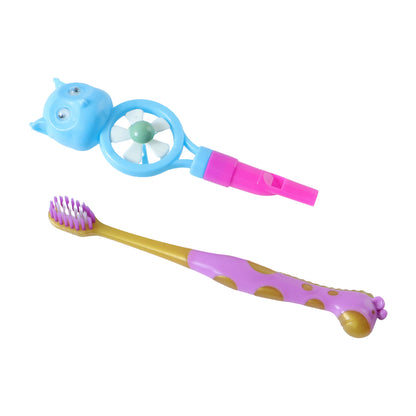 Kids Toothbrush With Cartoon Whistle Fan (2 Pc Set)