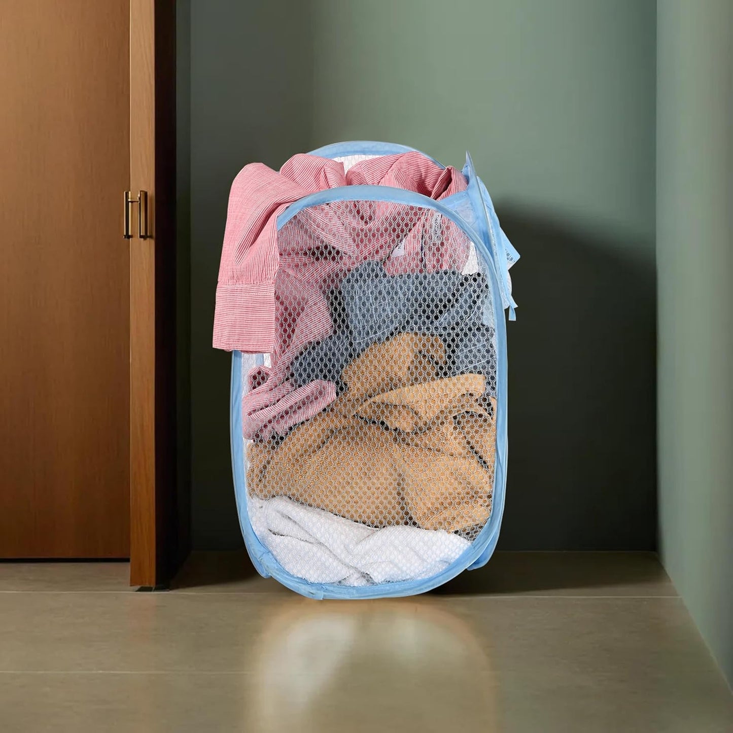 Large Mesh Pop Up Laundry Basket Clothes Storage Hamper (1 Pc 54x30cm)
