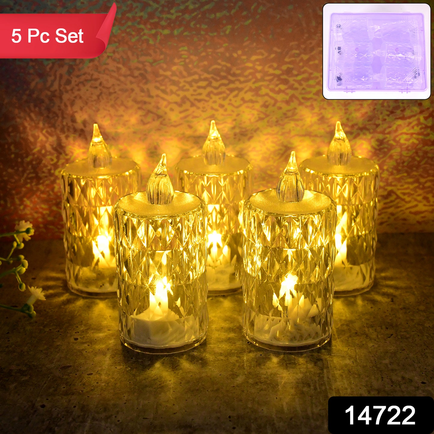 Led Crystal Effect Flameless Candle Light Set (5 Pc)