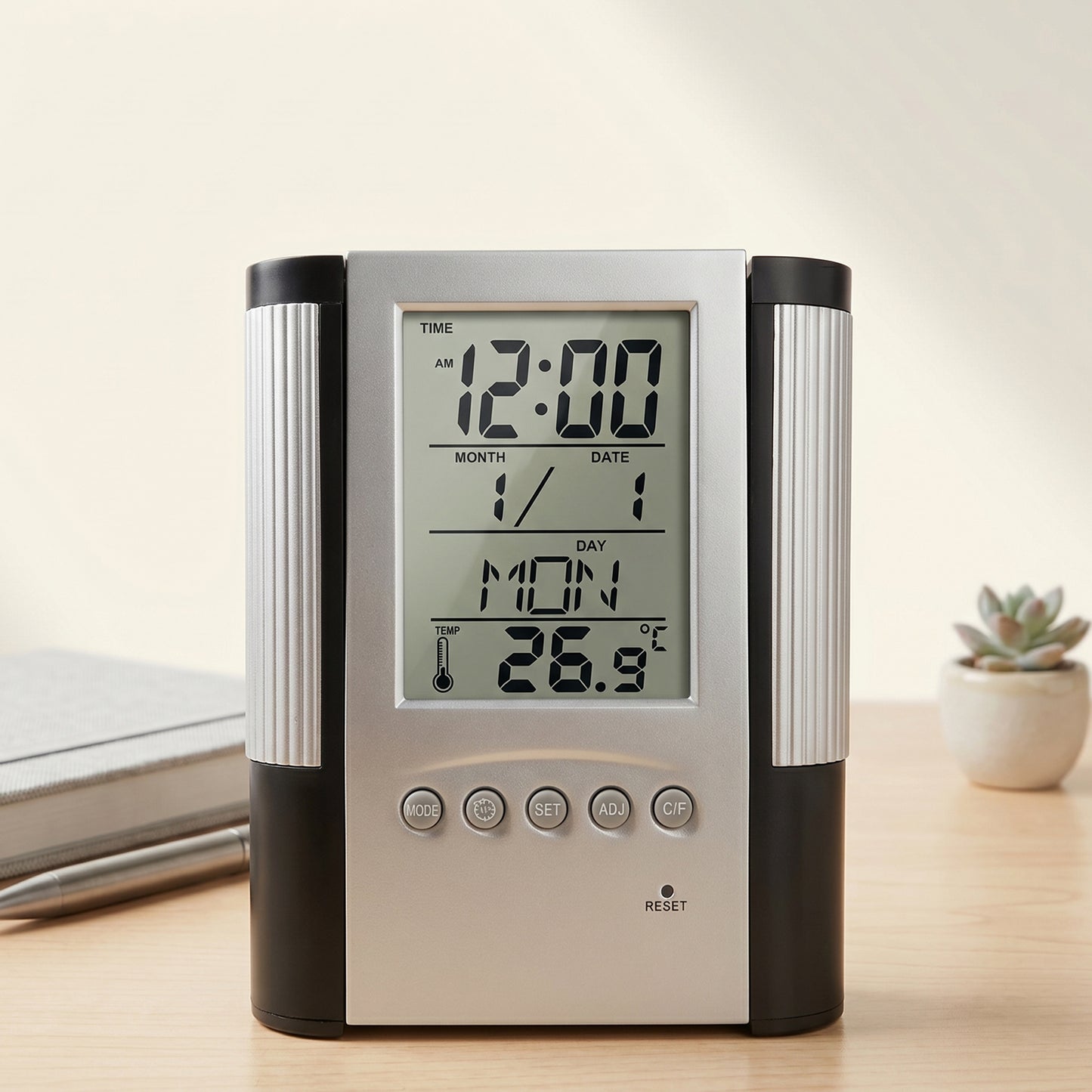 Multifunction Digital Calendar Desk Clock With Pen Holder (1 Pc)