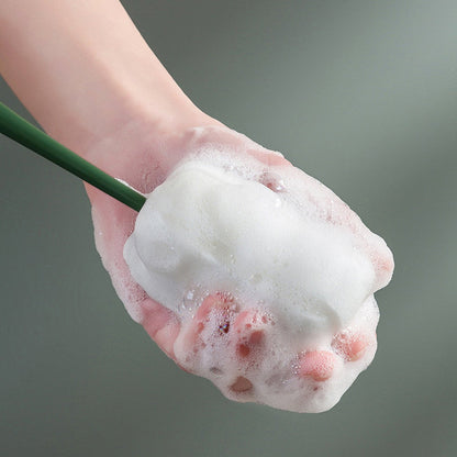 Wukusy multifunctional silicone bottle cleaning foam brush with plastic long handle for thorough cleaning of bottles and jars.