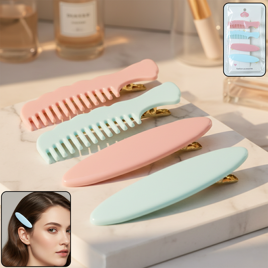 Set of four pastel comb-style hair clips by Wukusy, featuring colorful, lightweight hair accessories for everyday styling.