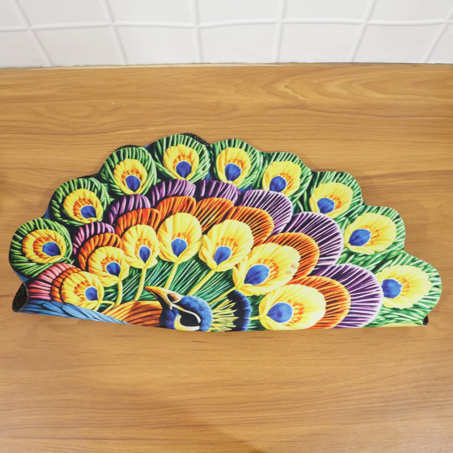 Wukusy peacock design decorative floor mat, 58x58 cm, featuring vibrant peacock patterns on a stylish floor covering.