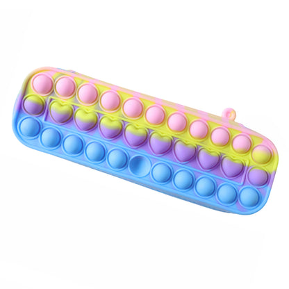 Wukusy Pop It silicone pencil pouch with zipper, colorful and flexible storage case for pens and stationery.
