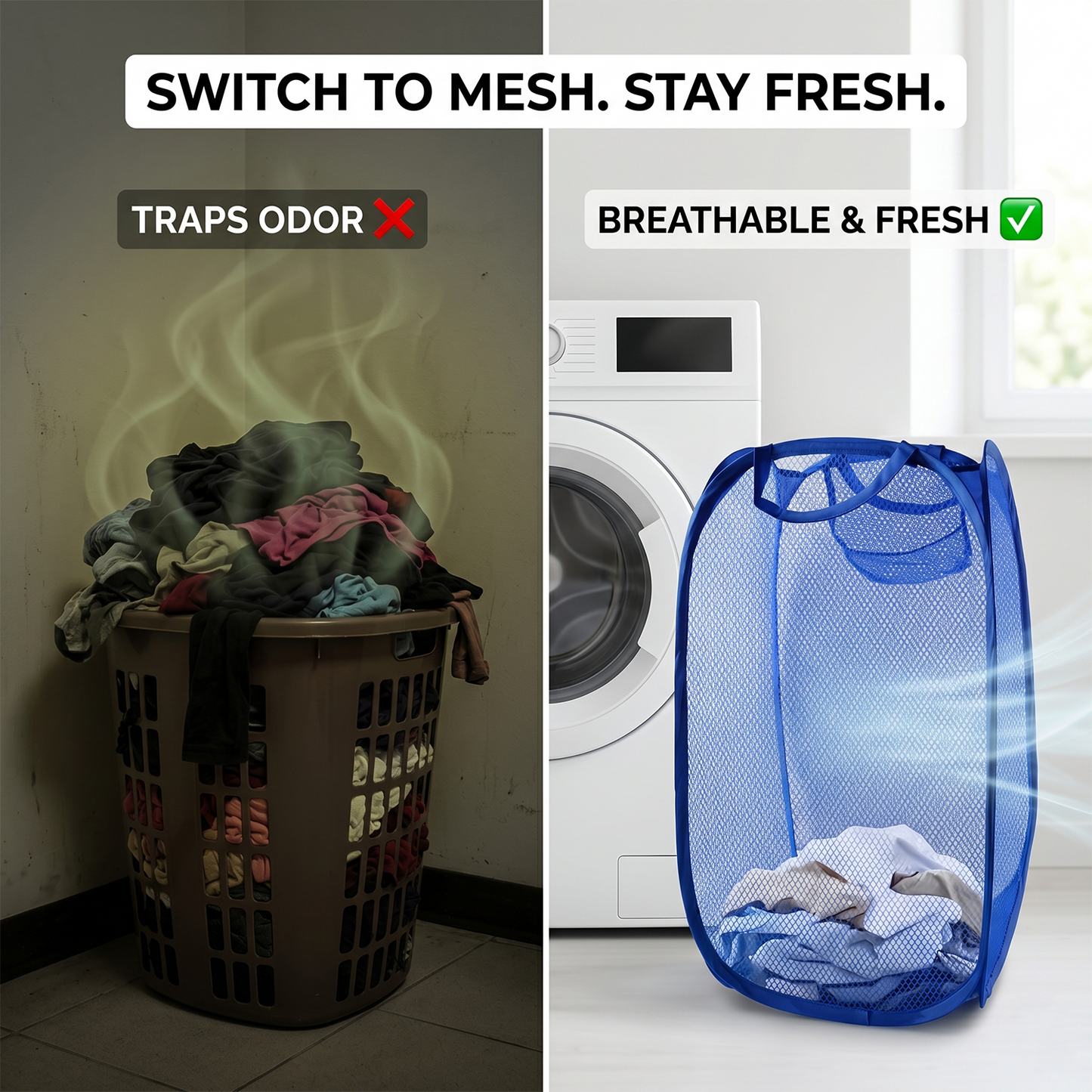 Pop Up Mesh Laundry Basket Lightweight Clothes Hamper (1 Pc34x34x58cm)