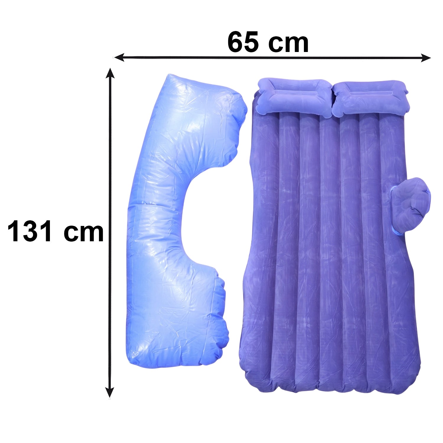 Blue Wukusy portable car air mattress bed set with pump and pillows, inflatable and ready for travel comfort.