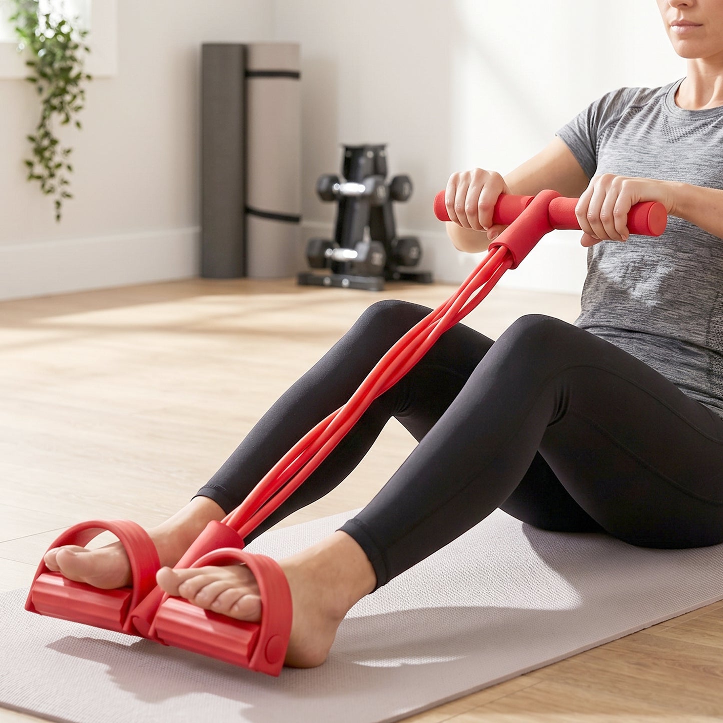 Wukusy portable pull rope resistance exerciser with foot pedal support for versatile strength training and fitness workouts.