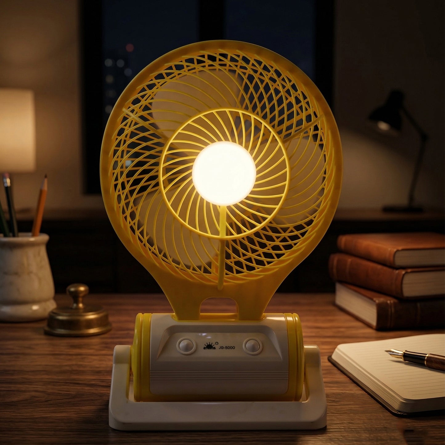 Portable Rechargeable Led Light With Mini Table Fan (1 Pc)